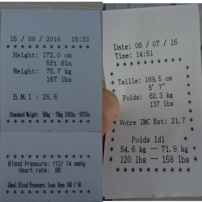 Muntstuk in werking gestelde weegschaal met de bloeddruk van de hoogtemeting en BMI-Analyse