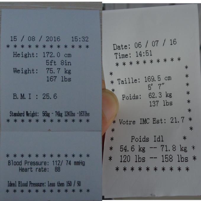 Muntstuk in werking gestelde weegschaal met de bloeddruk van de hoogtemeting en BMI-Analyse